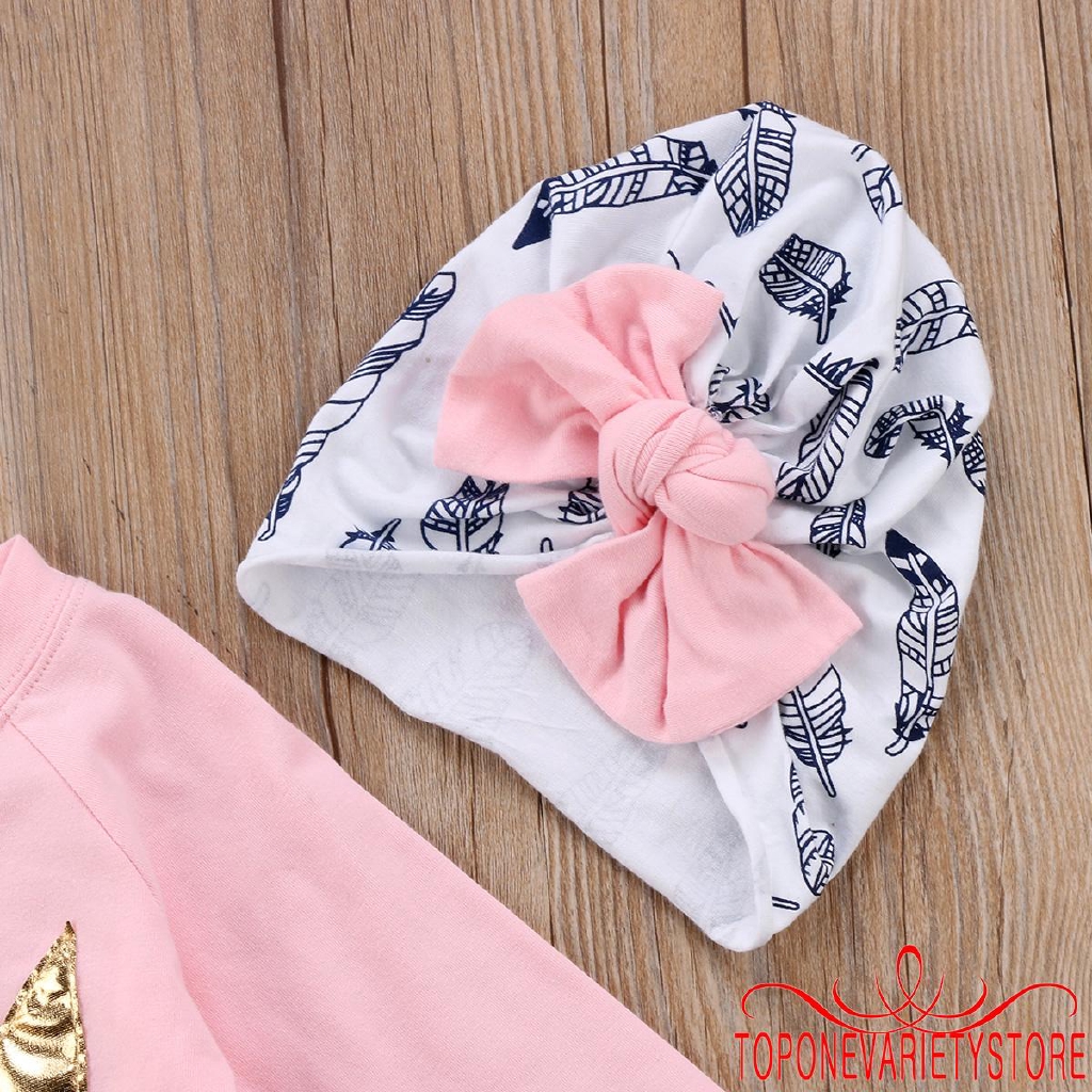Set áo thun tay dài &amp; quần dài &amp; mũ trùm đầu in hình vương miện cho bé gái