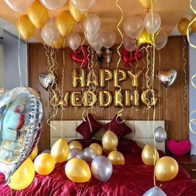 [Ảnh thật] Set trang trí kỷ niệm, happy wedding cho tình nhân đẹp lung linh TẶNG KÈM bơm bóng, keo dán tùy combo