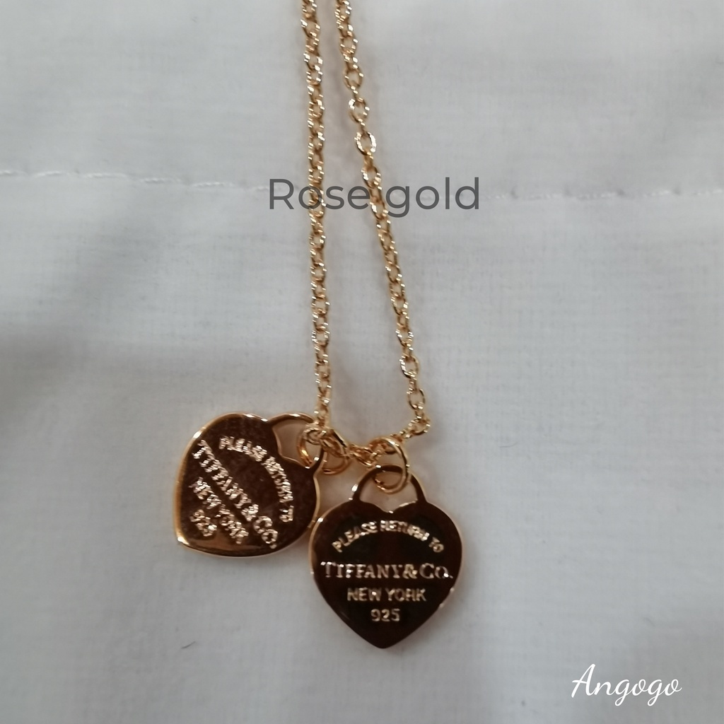 Vòng cổ Bạc 925 Mặt Hình Trái Tim Đôi Màu Trắng / Vàng Hồng / Vàng