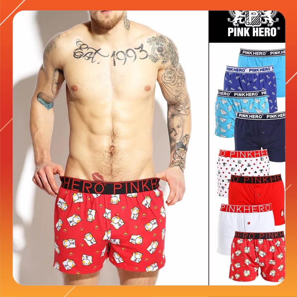 100KG có size - COMBO 4 chiếc quần đùi ngủ sịp boxer briefs nam cotton Pink Hero cotton cao cấp (Sỉ inbox)