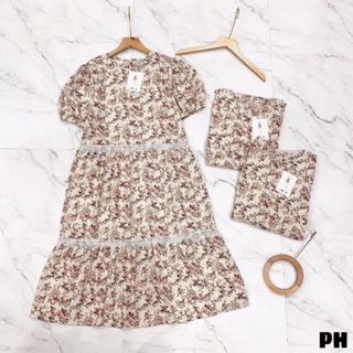 Váy suông hoa phối ren 3 tầng