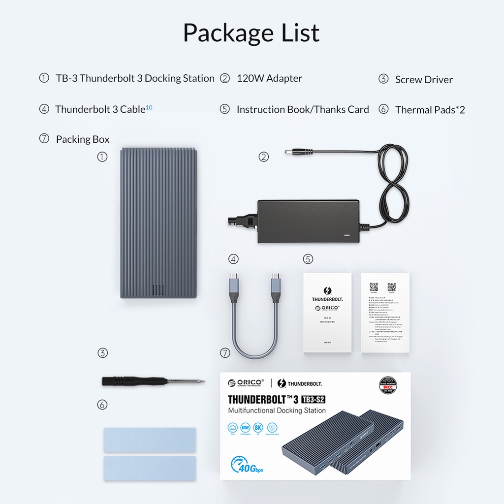Orico Bộ Chia Cổng USB C Thunderbolt3 M.2 NVME SATA SSD 9 Trong 1 PD 60W 40GBPS 8K Cho MacBook (Tb-3-S2)