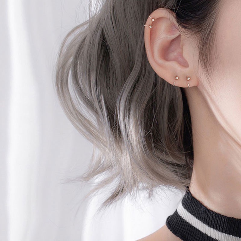 Khuyên tai mạ bạc 925 hình tròn đơn giản thời trang Hàn Quốc dành cho nữ