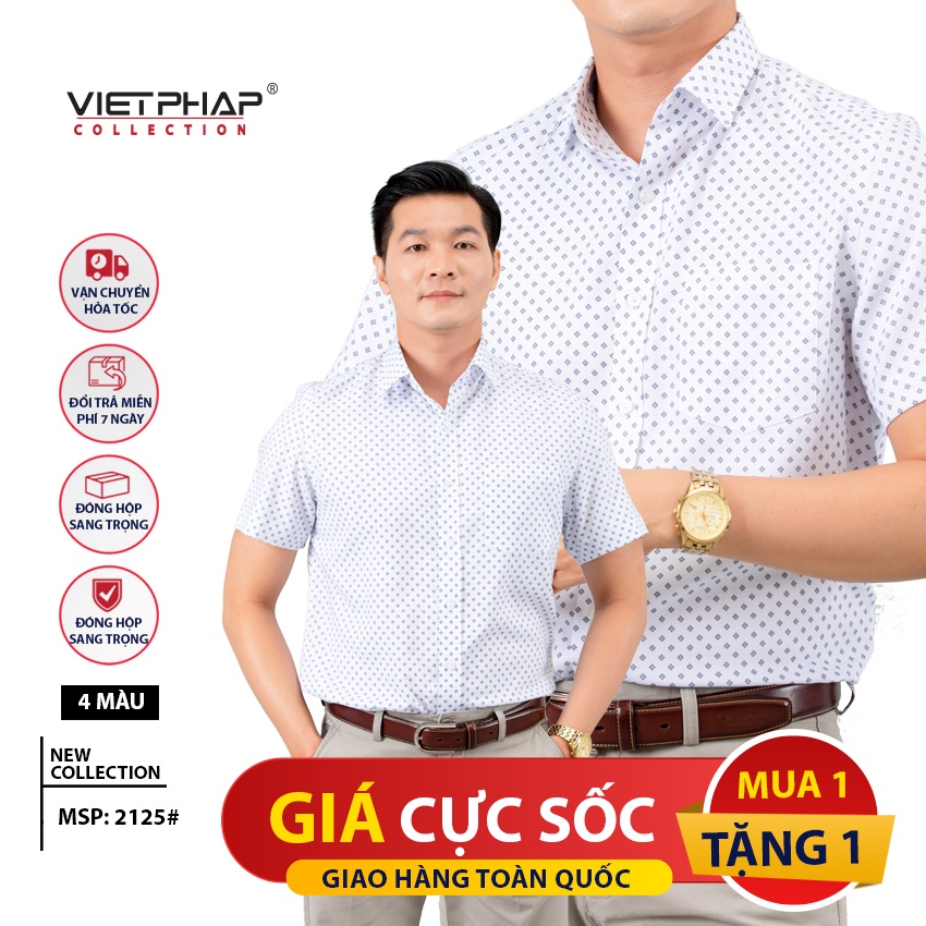 Áo sơ mi Bamboo ngắn tay nam VIỆT PHÁP / Form Luxury / chất liệu Sợi Tre Cao Cấp thoáng mát 2125