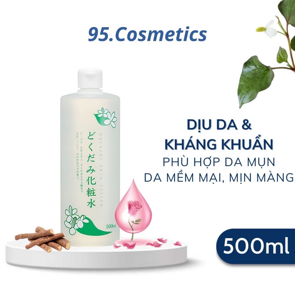 Nước Hoa Hồng Dokudami Diếp Cá + Tía Tô 500ml, Cấp Ẩm, Giảm Tiết Bã Nhờn