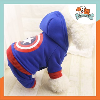 Áo Nỉ Bốn Chân Có Mũ Captain America cho Chó Mèo Thú Cưng