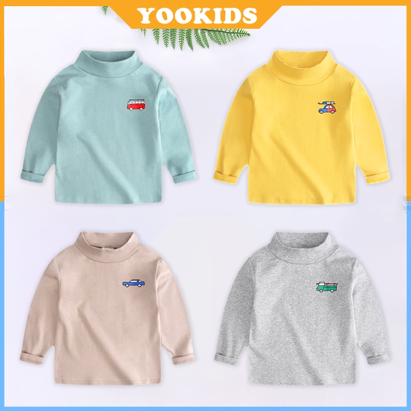 Áo giữ nhiệt cho bé YOOKIDS cổ 3 phân cotton co giãn 4 chiều in hình họa tiết ô tô cần cẩu, Áo giữ nhiệt bé trai bé gái