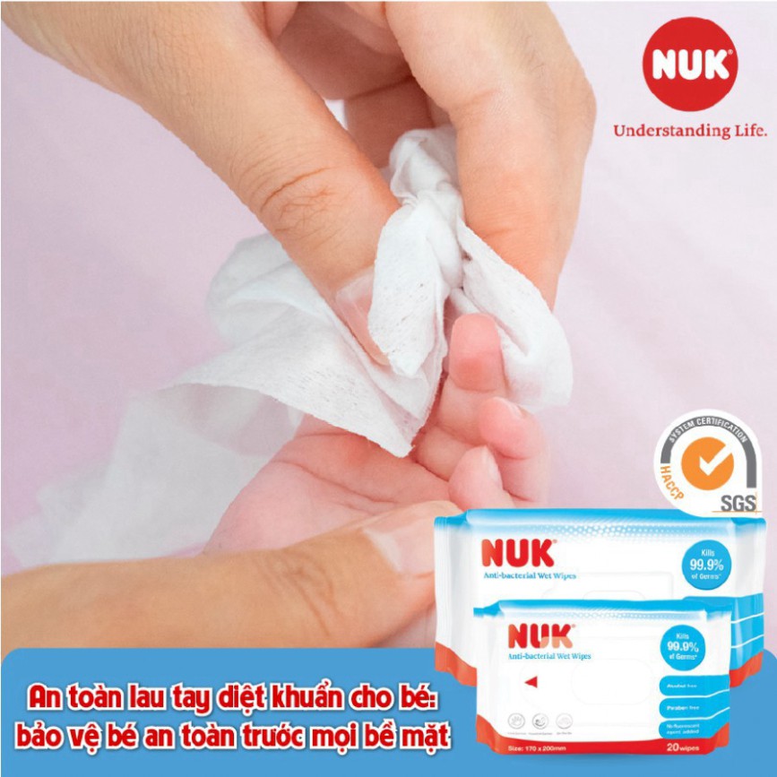 [Mã MKBC245 giảm 8% đơn 400K] [Chính Hãng] Khăn ướt cao cấp NUK không chứa cồn (20 tờ) - Khăn giấy ướt NUK cho bé