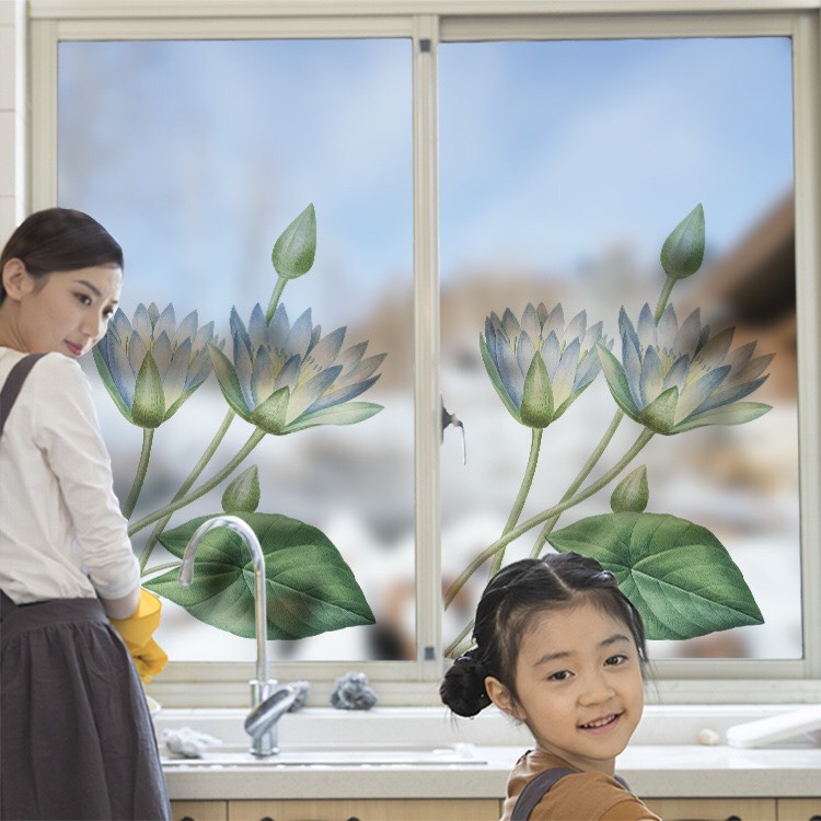 Decal dán kính cao cấp - Hoa sen trắng xinh xắn