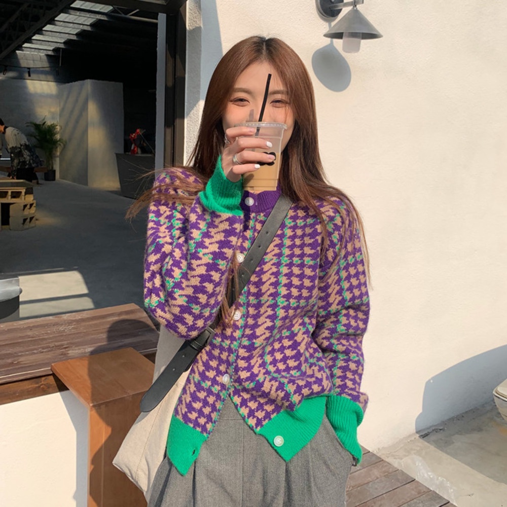 Áo Nịt Dệt Kim 177569Giày Lười Họa Tiết Houndstooth Màu Sắc Tương Phản Cá Tính