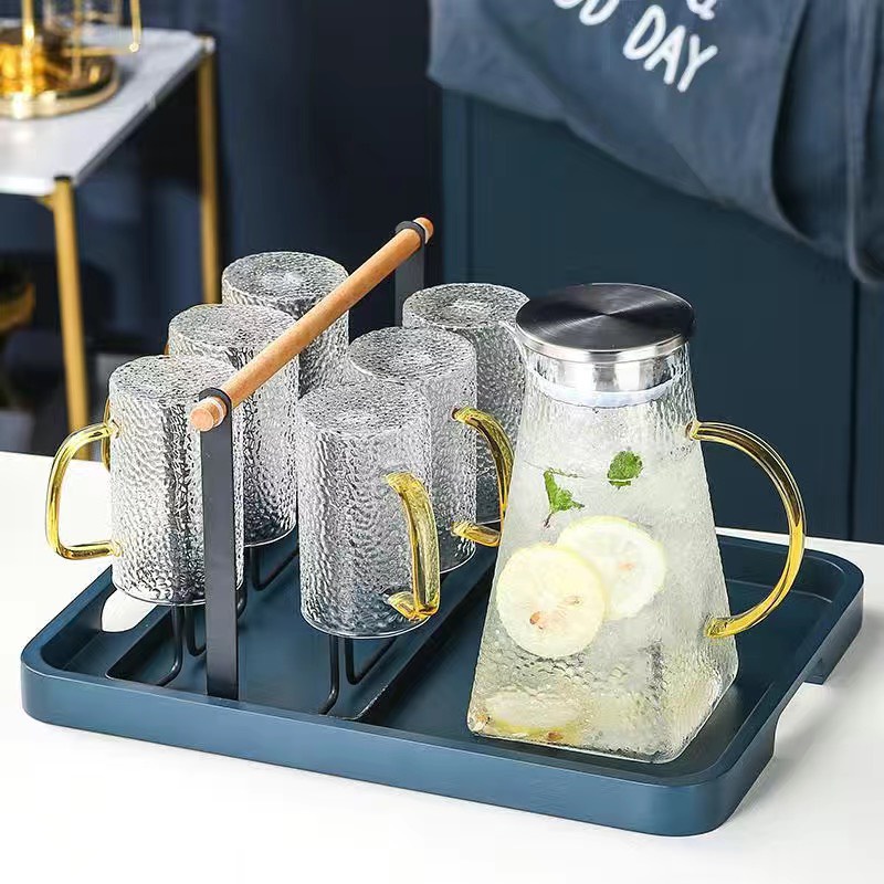 Bộ Bình Nước , Ấm Tách Trà Thủy Tinh mẫu  Màu Trà Họa Tiết Châu Âu