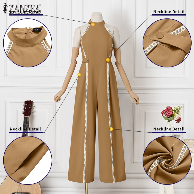 Zanzea Bộ Áo Liền Quần Ống Rộng Có Túi Phong Cách Đường Phố Châu Âu Thời Trang Cho Nữ