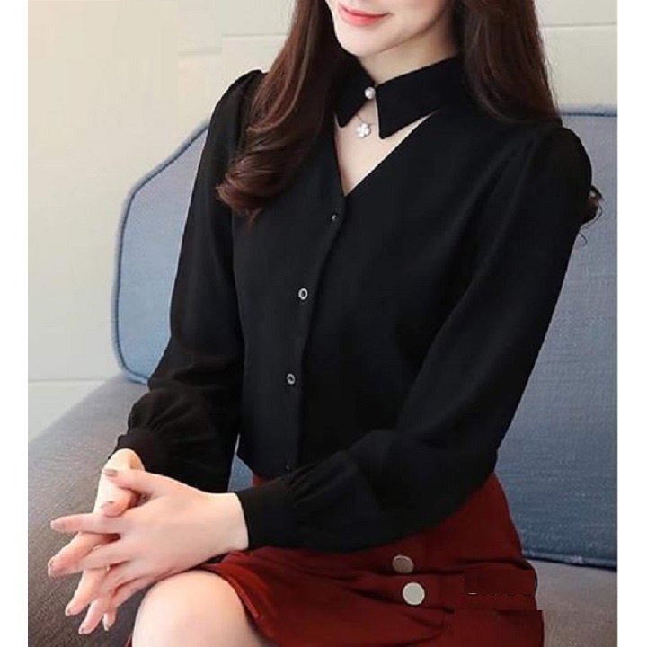 Bán lẻ giá sỉ. Áo sơ mi nữ công sở kiểu cổ nút ngọc