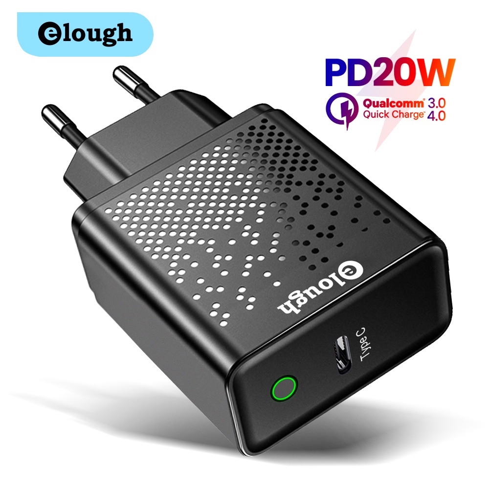 Cốc sạc cắm tường Elough 20W cổng cắm EU/US/UK 3.0 Type C sạc nhanh PD