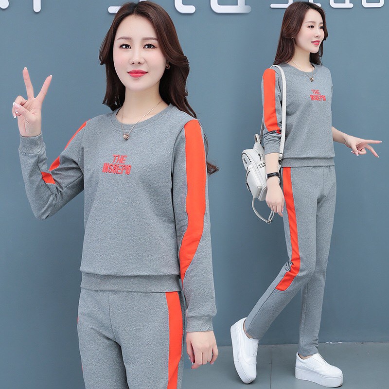 Bộ quần áo thu đông nữ 40-58kg mẫu "THE IN". Chất vải ấm á, co dãn. V13
