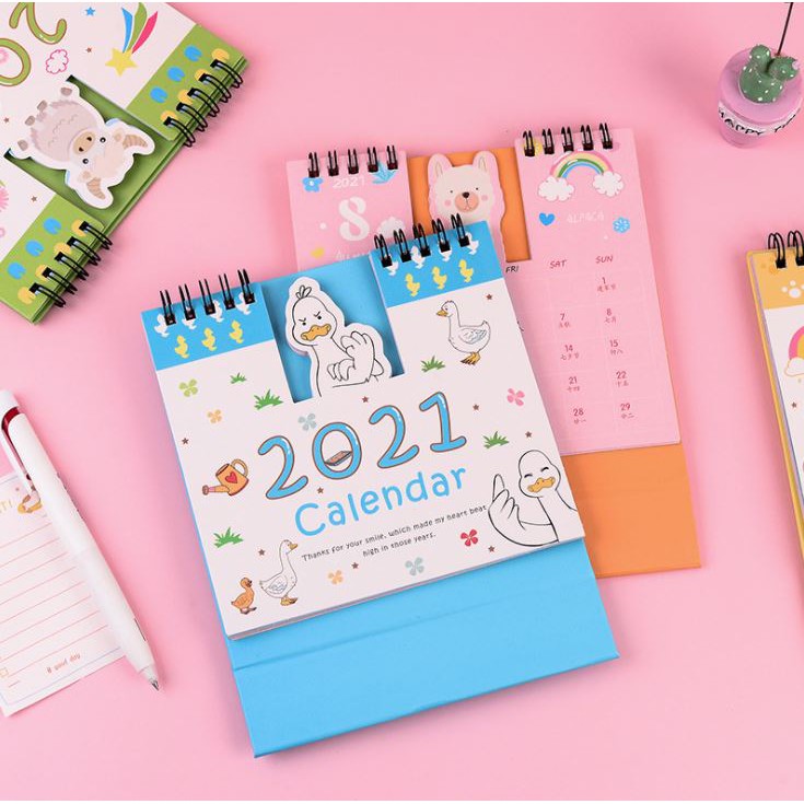 Lịch Để Bàn 2021 Square Hoạt Hình Siêu Dễ Thương Ver. 2( Lịch Đa Năng Ghi Chú Kế Hoạch To Do List)