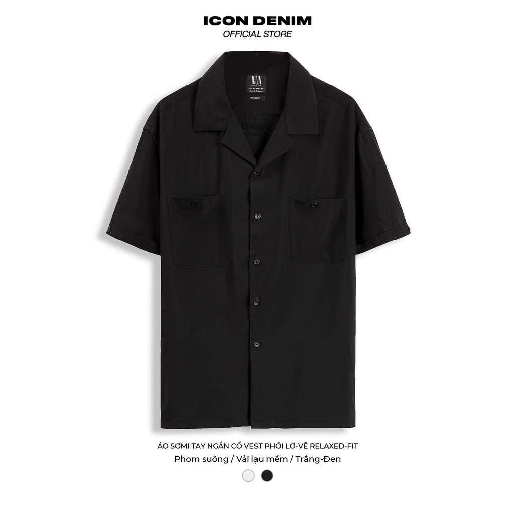 Áo Sơ Mi Nam ICON DENIM Tay Ngắn Cổ Vest Phối Lơ-Vê Relaxed-Fit