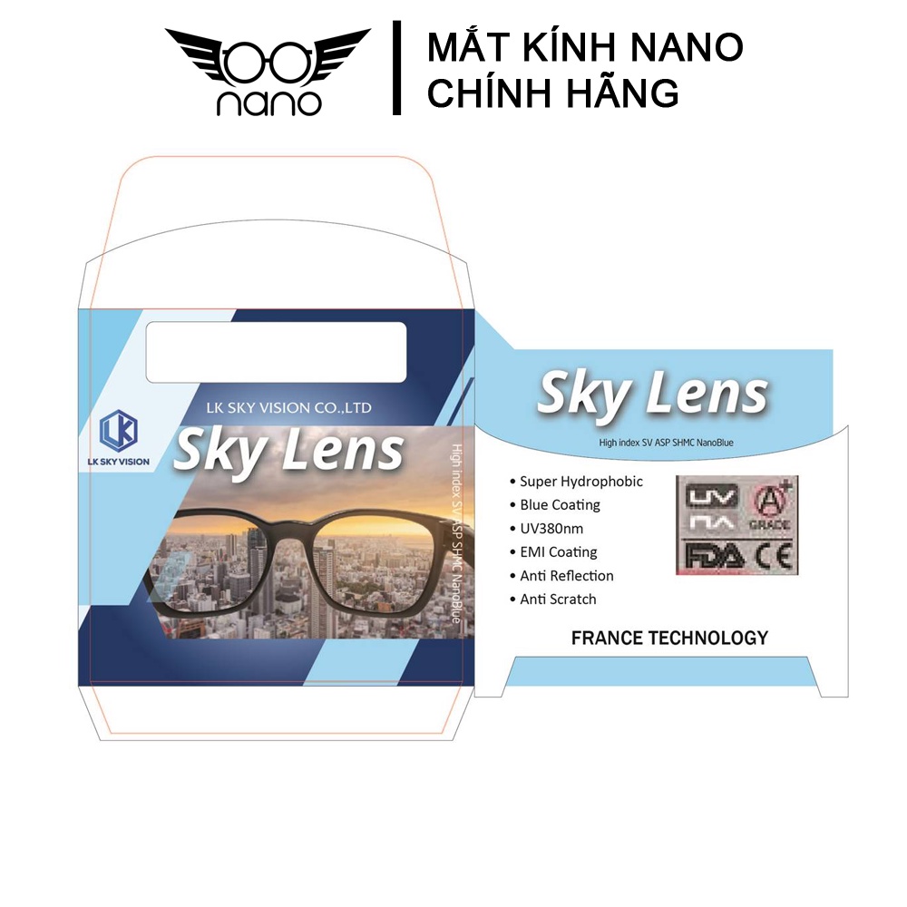 Tròng kính mắt cận SKY Driver Lớp váng dầu tím trước và sau Chống chói chống lóa khi lái xe Chiết suất 1.61 NANO