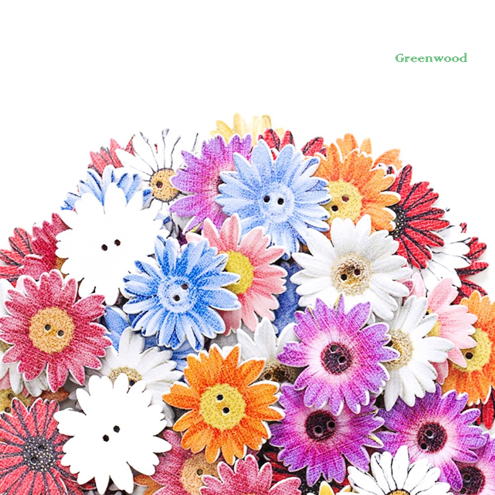 Set 50/100 cúc gỗ hình hoa cúc nhiều màu sắc dùng trang trí