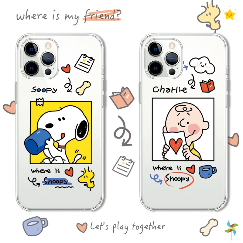 Casing compatible for iPhone 13 12 11 Pro XS Max XR X i13 Mini 8 7 6s 6 Plus SE2 5 5s SE Soft Phone Case Cute Snoopy Cartoon Transparent Silicone Shockproof Protective Cover