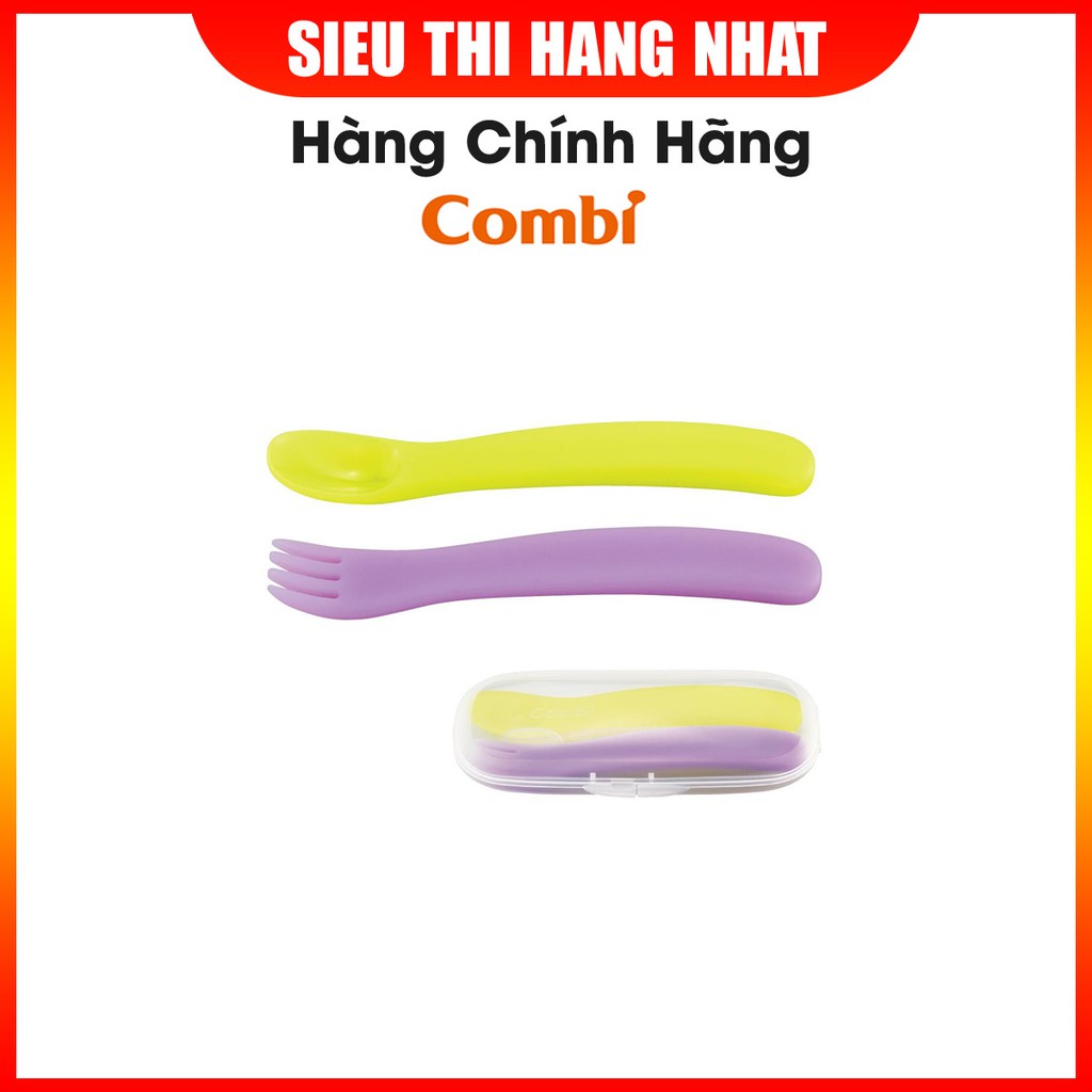 Bộ thìa dĩa tập ăn cho bé màu tím kèm hộp Combi