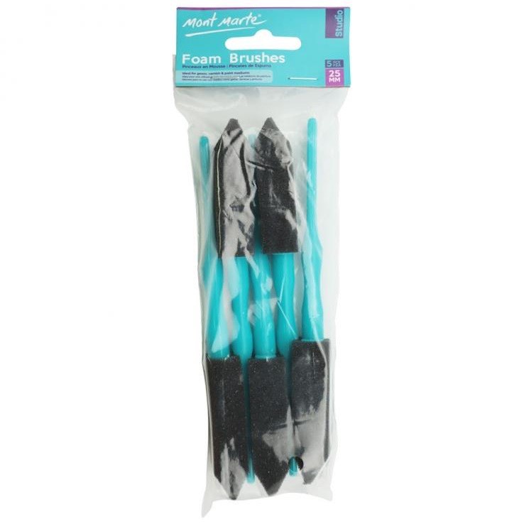 Bộ cọ mút xốp dẹt Foam Hobby Brush Mont Marte vẽ màu nước, màu acrylic Size 25mm, 50mm,75mm,100mm