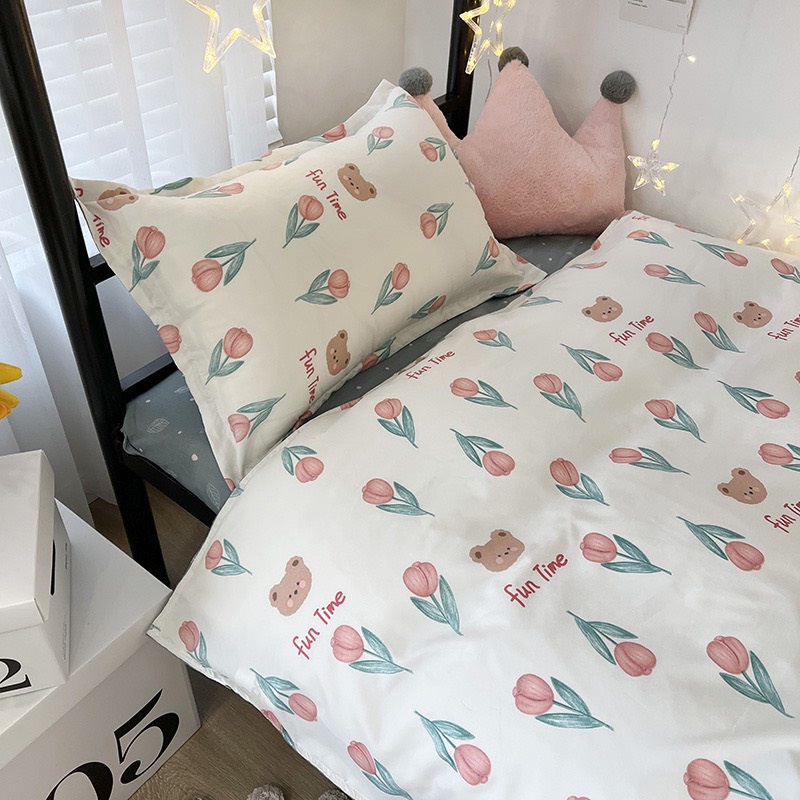 Chăn ga gối cotton poly - Mẫu tuylip xanh.