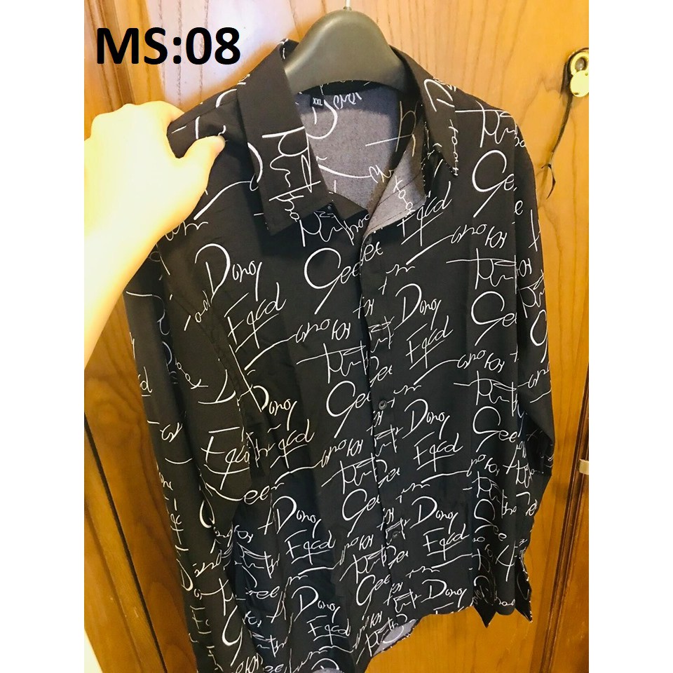 [Mã FAMAYMA2 giảm 10K đơn 50K] ÁO SƠ MI Nam Dài Tay Chất Lụa Họa Tiết Chữ Ký Đen, Phom Chuẩn, ms08 | BigBuy360 - bigbuy360.vn