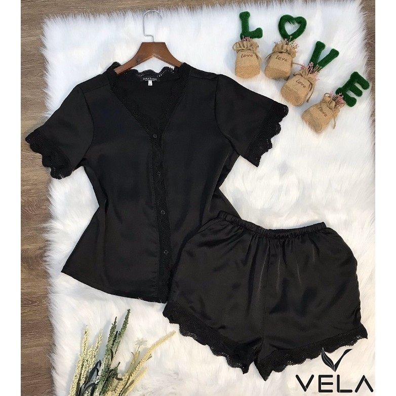 Bộ Đùi Mặc Nhà Lụa Satin Phối Ren Cổ Tim Cao Câp | BigBuy360 - bigbuy360.vn