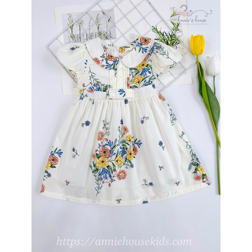 VÁY ĐẦM BÉ GÁI ANNIE ĐẦM HOA NƠ TRƯỚC NGỰC KEM