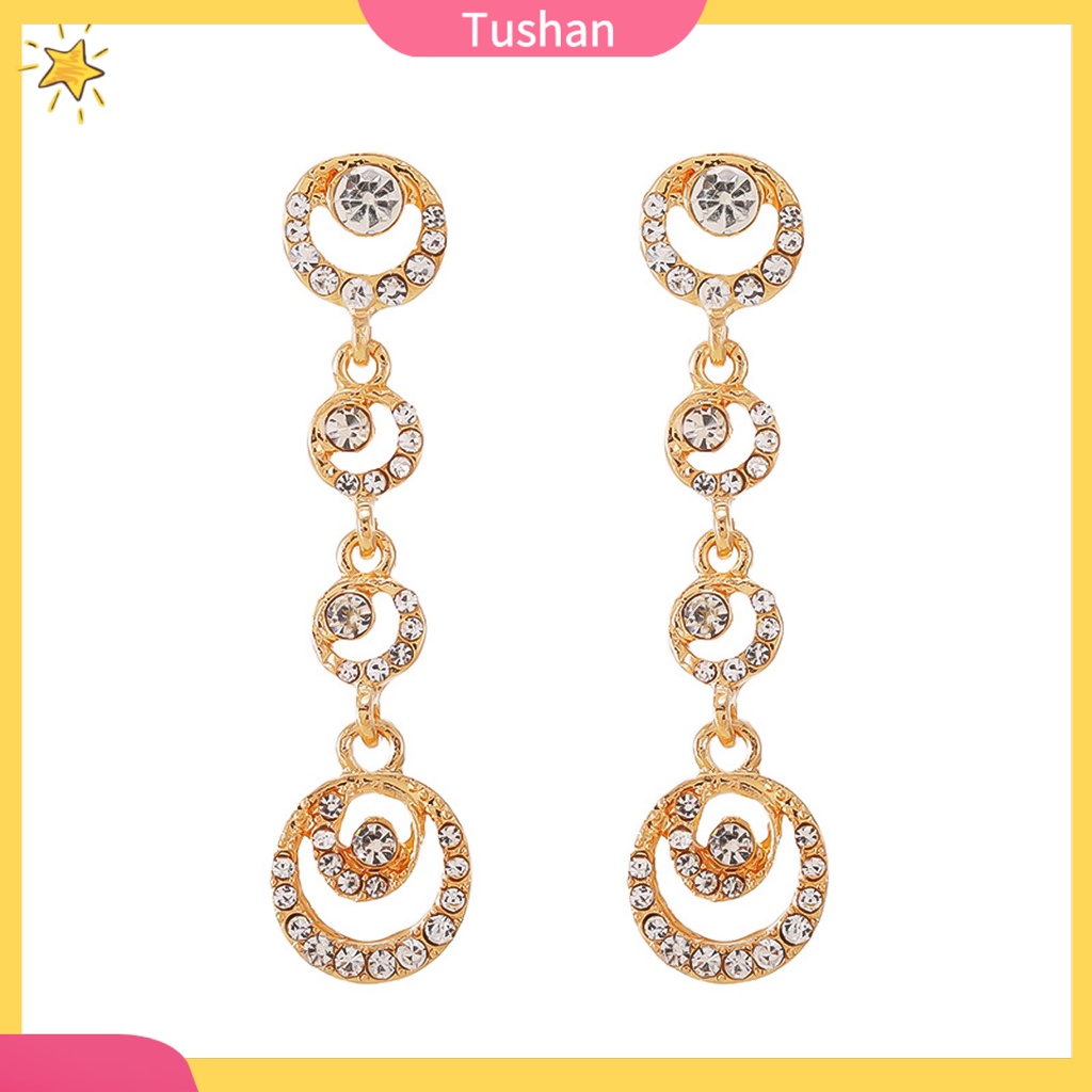 Khuyên tai nữ hình tròn lớn đính ngọc thời trang dáng dài