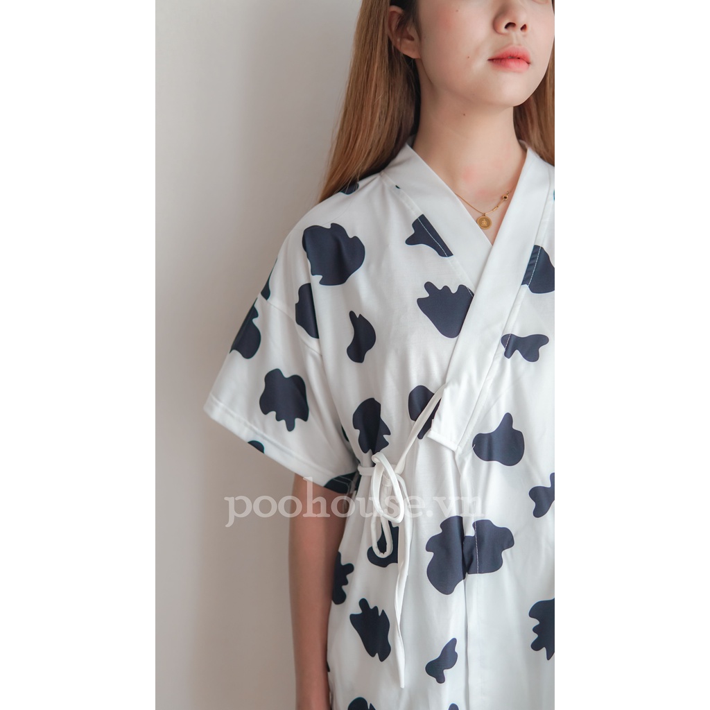 Bò sữa đen by Poohouse - Pijama kimono ngủ chất liệu cotton, đồ ngủ kimono đồ ngủ kiểu Nhật bản - Poohouse Pyjama | BigBuy360 - bigbuy360.vn