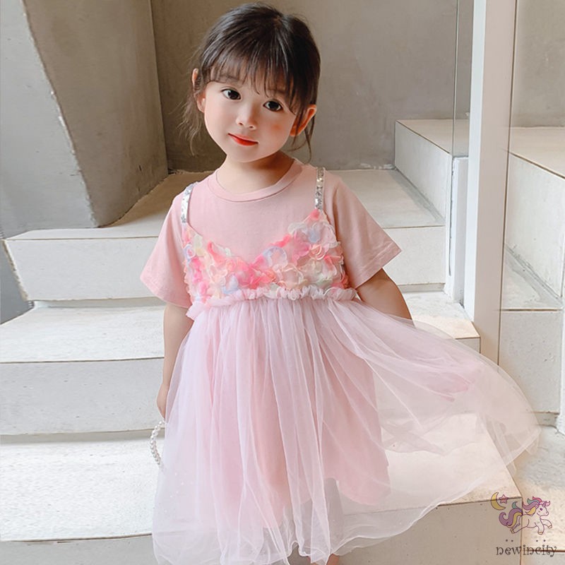 Đầm công chúa tay ngắn phối lưới phong cách Hàn Quốc cho bé gái