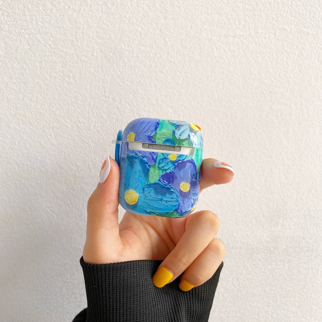 Vỏ Bảo Vệ Hộp Sạc Tai Nghe compatible AirPods3 / 3 Pro / 2Gen Họa Tiết Tranh Sơn Dầu Hình Hoa Cao Cấp