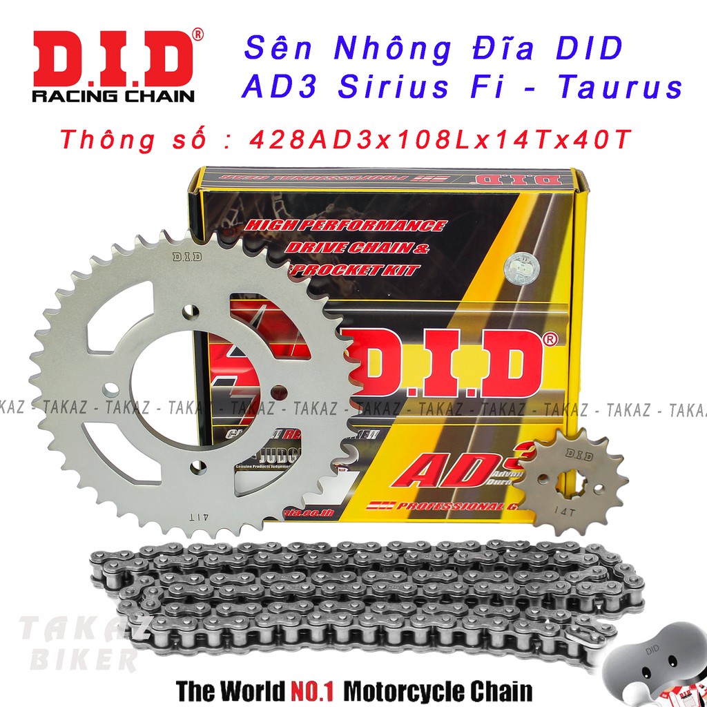 Sên Nhông Đĩa DID AD3 9 Ly Dùng Cho Xe Taurus - Sirius Fi  428AD3 108L - 14T x 40T B1 mã sp