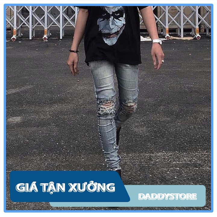 Quần Jean Nam Zipper ✔️ Quần jean xanh zip rách gối cao cấp ✔️ dáng ôm skinny Daddyst [HT]