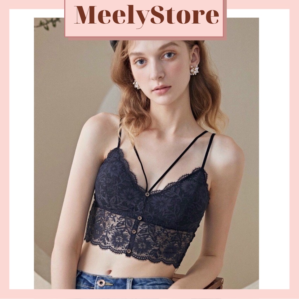 Áo Bralete Ren Nữ 2 Dây Cao Cấp Có Đệm Mút Dáng Crotop Thiết Kế Khuy Trước, Bra sexy siêu quyến rũ Hot Tôn Vòng 1 - 067