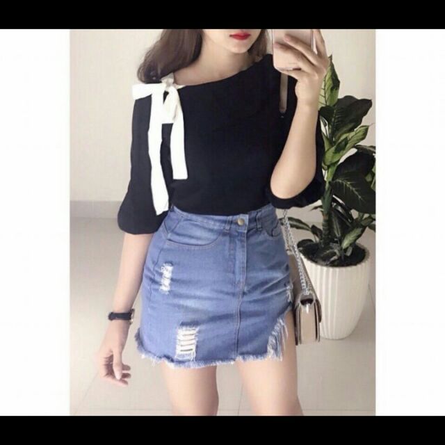 Áo voan kiểu cột vai nơ