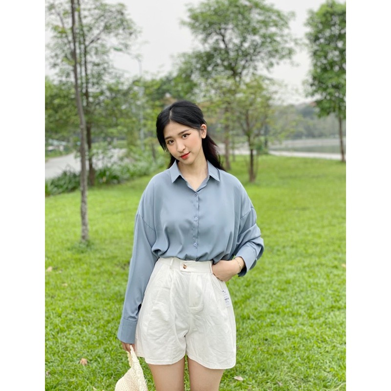 Áo Sơ Mi Voan trơn oversize buộc dây nơ 2 bên( Hàng Quảng Châu) Lustore | BigBuy360 - bigbuy360.vn