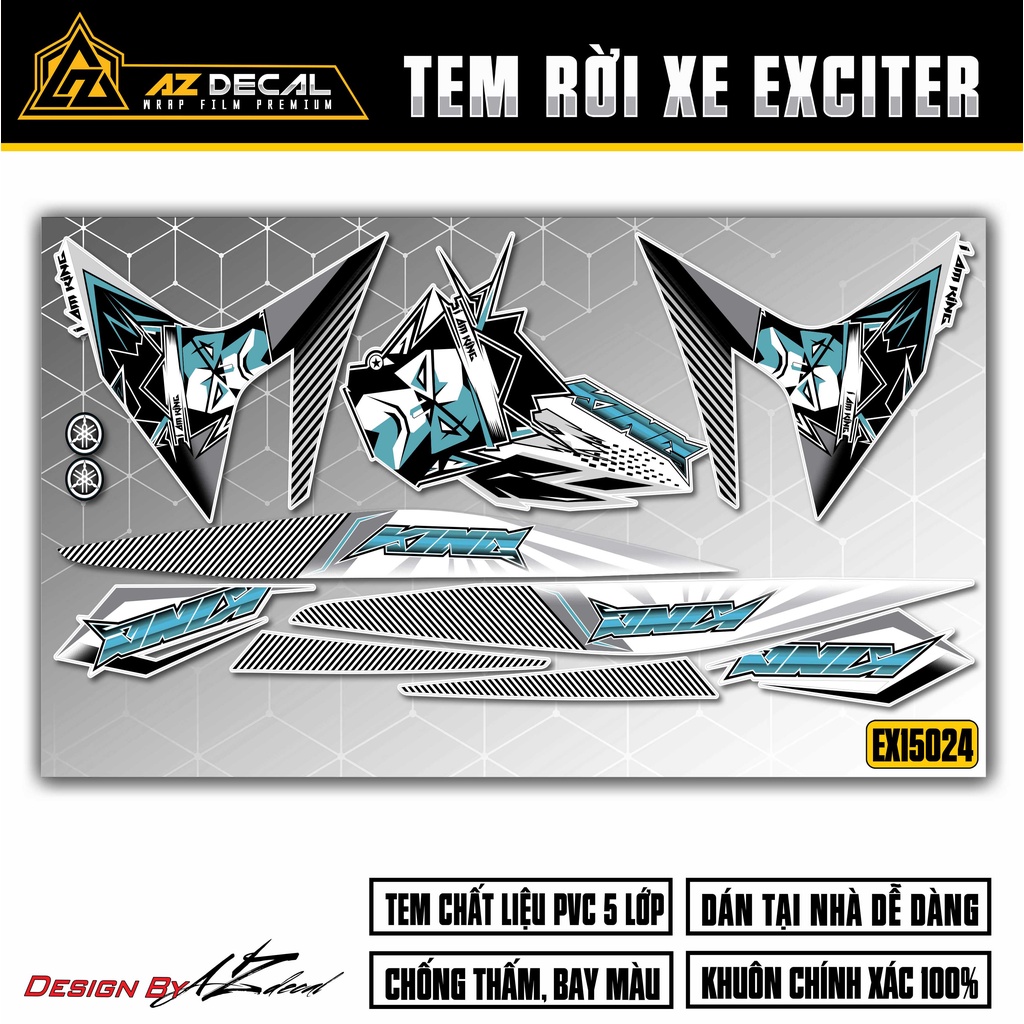 Tem Rời Dán Xe Exciter 150 Mẫu King Drag | 2EX15024 | Decal Chế Dán Xe Máy EX150 Chống Nước, Bền Màu