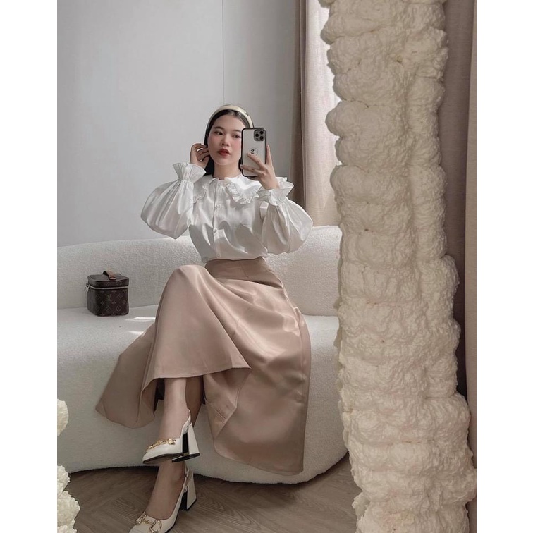 Set chân váy xoè mix áo sơ mi tiểu thư Form đầm xinh xắn - hoa nhí nhẹ nhàng, dễ thương. Diện em này đi chơi, đi học đ