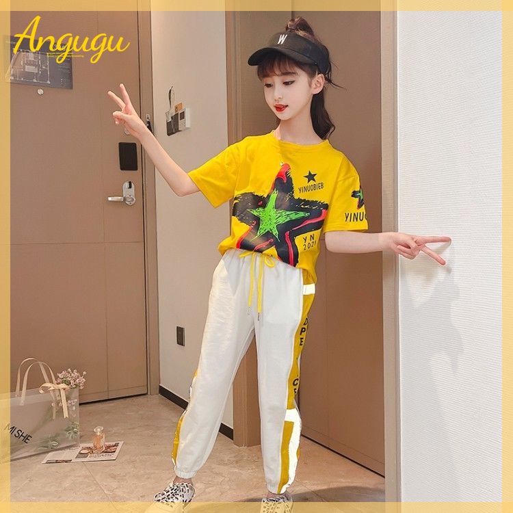 Bộ Đồ Thể Thao 2 Món Áo Thun Tay Ngắn Thời Trang Mùa Hè Cho Bé Gái Từ 3-4 - 5-6 - 7-8 - 9-10 - 11-12 - 13-14 - Năm Quần Thể Thao Trẻ Em Áo Thun S