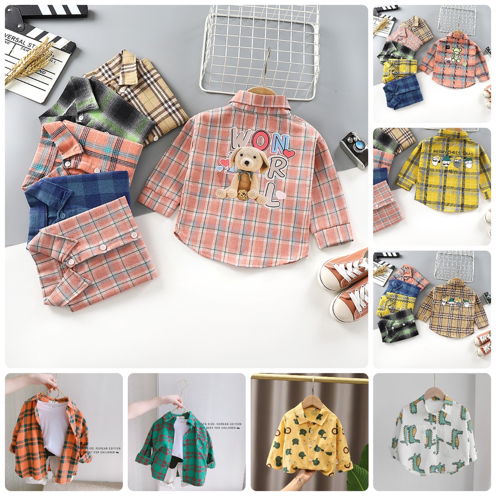 ST36 Size 90-130 (6-25Kg) Áo sơ mi bé trai (áo dài tay cotton 100% thấm hút mồ hôi tốt  Thời trang trẻ Em