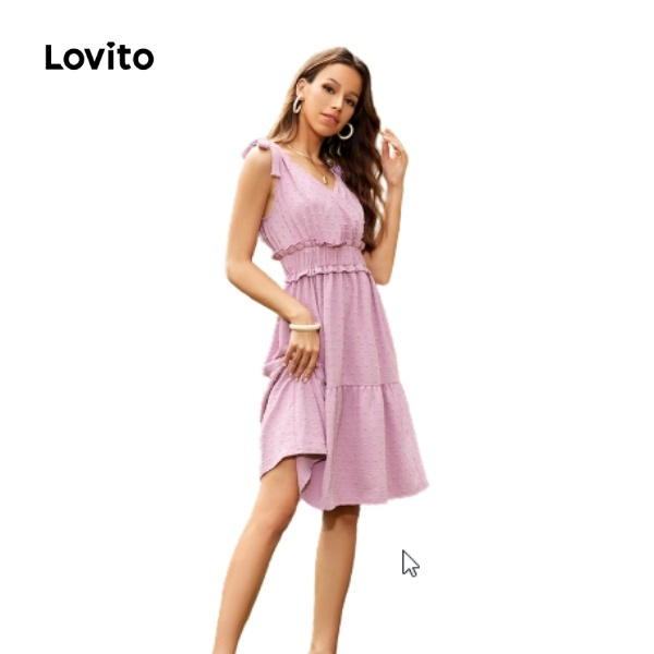 Lovito Boho Đầm trơn không tay cổ V thắt nơ L24LD168 (Tím)