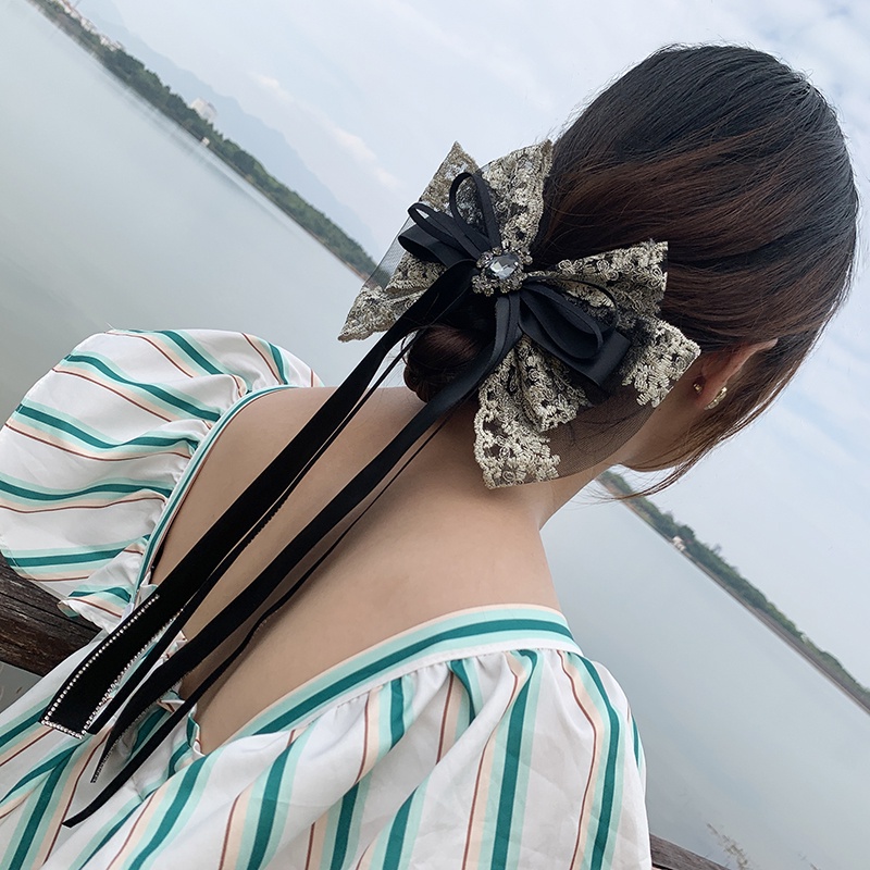 Kẹp Tóc Nơ Ren Ruy Băng Sang Trọng Cổ Điển Thời Trang Cho Nữ