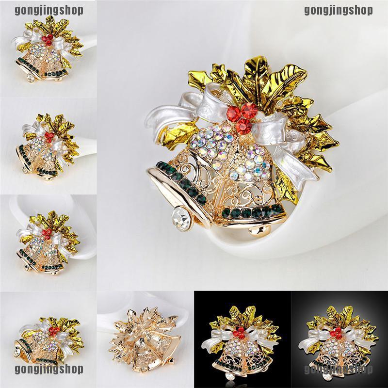 GIA RE New Christmas Bell Brooch Pin W Swarovski Crystal Xmas Gift Clothing Decoration