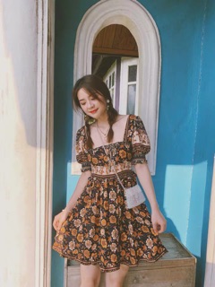 (Săn) Váy đầm tay phồng hở lưng dáng xoè