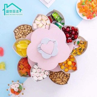 HOT HIT NĂM CANH TÝ - Khay mứt hoa sen xoay tròn 02 tầng có khe điện thoại