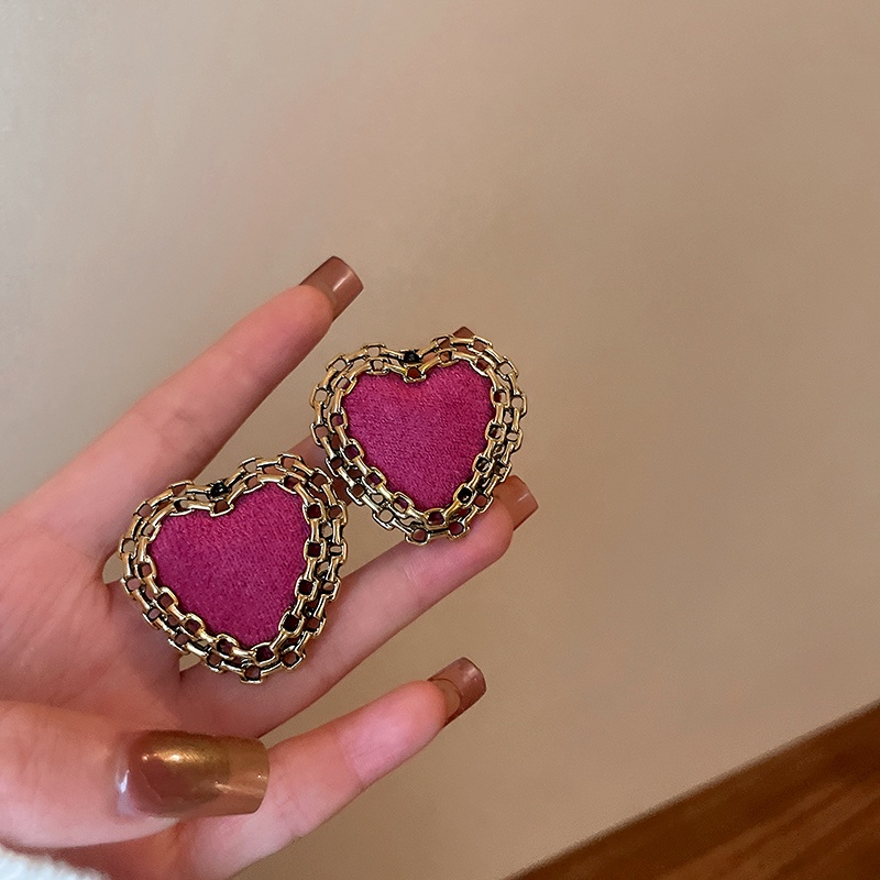 DREJEW Khuyên tai hình trái tim/ vuông thời trang thu đông đơn giản dễ phối đồ