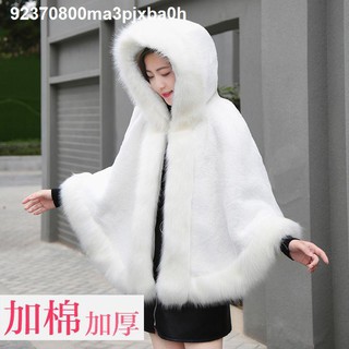 ☜Áo choàng lông cáo có mũ trùm đầu thời trang thu đông